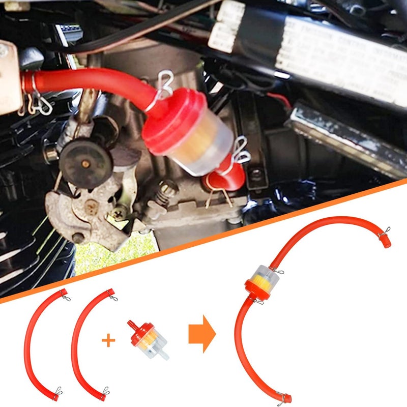HOLATO Gas Fuel Line Hose Clamps Fuel Filters with Inline Shut Off Valve Petcock Set for 50cc 70cc 90cc 110cc 125cc 150cc Taotao Coolster Apollo Baja ATV Four Wheeler Dirt Pit Bike (RED) - Image 2